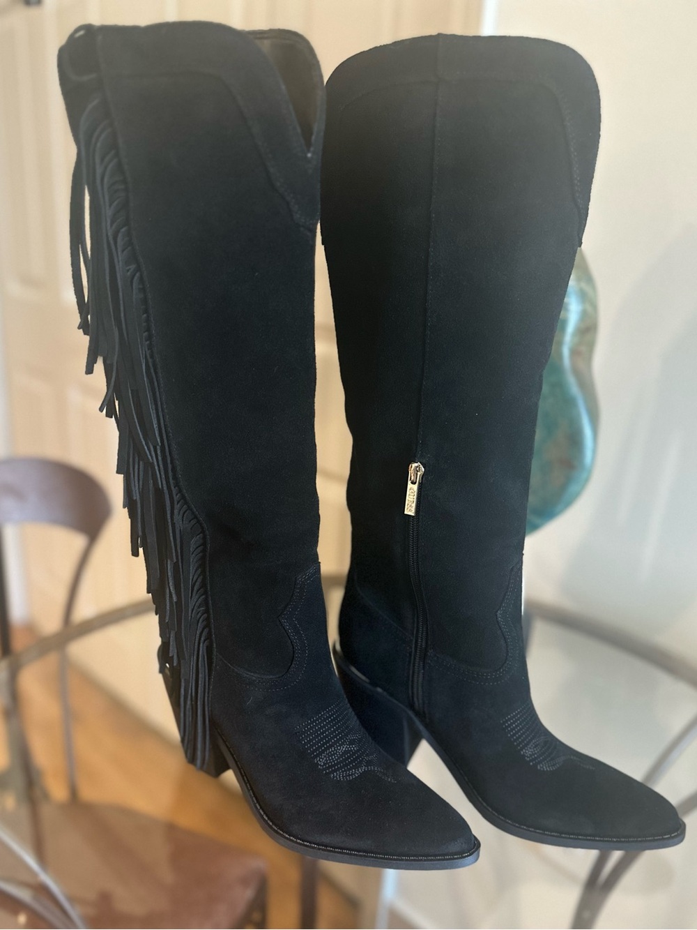 Guess Black Sashle Tall Fringe Boots. Genuine Leather sz 8 . 5 NWOT